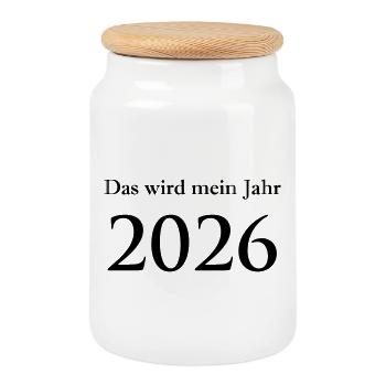 2026 - Cookie Jar with Wooden Lid - white - Front