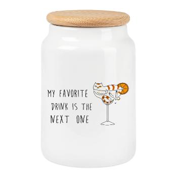 My Favorite Drink Is The Next One Cute Cat - Cookie Jar with Wooden Lid - white - Front