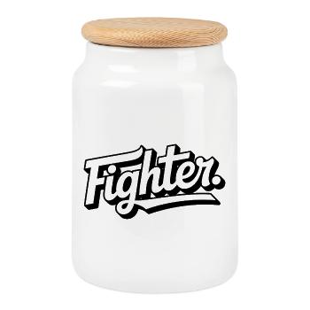 fighter. Schriftzug Clean - Keksdose mit Holzdeckel - Weiß - Vorne