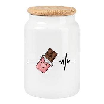Chocolate is my life, heartbeat, chocolate love - Cookie Jar with Wooden Lid - white - Front