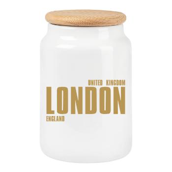 London Gold Lettering - Cookie Jar with Wooden Lid - white - Front