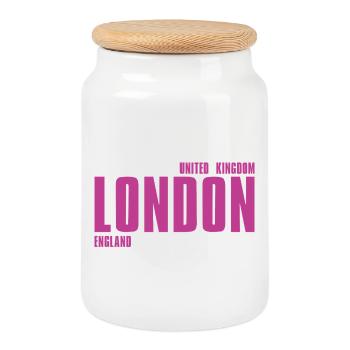 Pink London Typography T-shirt - Keksdose mit Holzdeckel - Weiß - Vorne