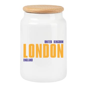 Londres en texte doré avec accents bleus - Boîte à biscuits avec couvercle en bois - blanc - Devant