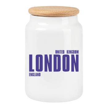 London Bold Typo Purple - Keksdose mit Holzdeckel - Weiß - Vorne