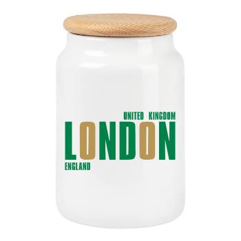 London – England Lyric Design - Cookie Jar with Wooden Lid - white - Front