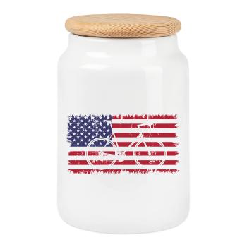 Cycling USA - Cookie Jar with Wooden Lid - white - Front