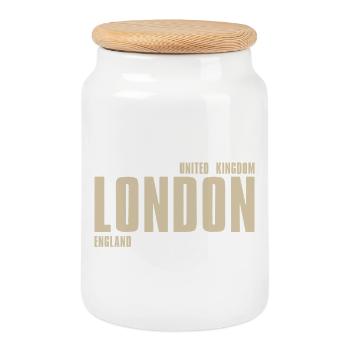 London Retro Typography - Cookie Jar with Wooden Lid - white - Front