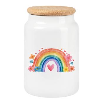 Inscription à l’école Rainbow – Design de fille mignonne - Boîte à biscuits avec couvercle en bois - blanc - Devant