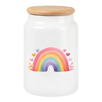 Peinture minimaliste à l’aquarelle arc-en-ciel – Création pour enfants - Boîte à biscuits avec couvercle en bois - blanc - Devant