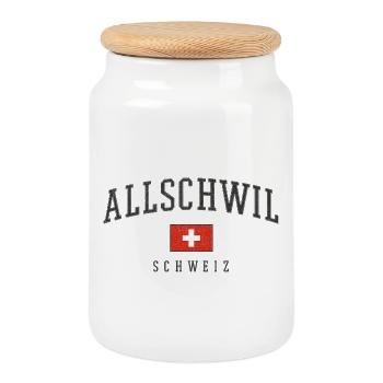 Allschwil logo Swiss flag - Cookie Jar with Wooden Lid - white - Front