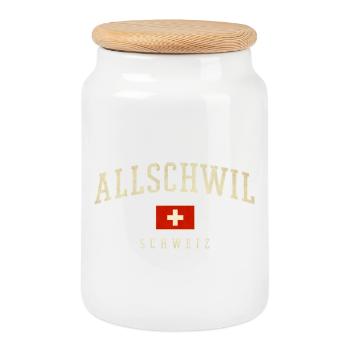 Emblème vintage d’Allschwil Suisse - Boîte à biscuits avec couvercle en bois - blanc - Devant