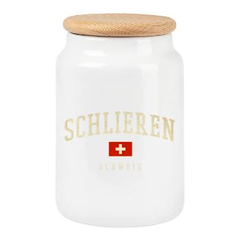 Schlieren Suisse Police et drapeau vintage - Boîte à biscuits avec couvercle en bois - blanc - Devant