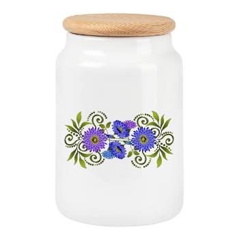 Flowers - Cookie Jar with Wooden Lid - white - Front