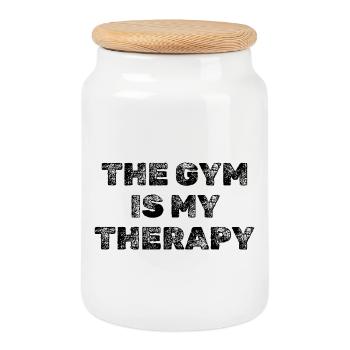 Gym Is My Therapy – Hardcore Fitness Motivation - Cookie Jar with Wooden Lid - white - Front