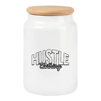 Logo Hustle Attitude Imprimé - Boîte à biscuits avec couvercle en bois - blanc - Devant