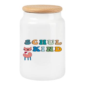 Schoolchild Cat Heart - Cookie Jar with Wooden Lid - white - Front