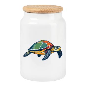 Colorful Sea Turtle Pop Art - Cookie Jar with Wooden Lid - white - Front