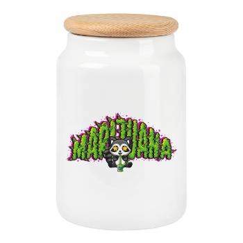 Marijuana Raccoon - Cookie Jar with Wooden Lid - white - Front