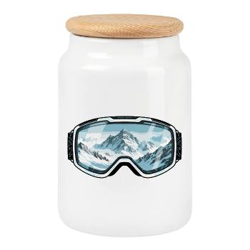 Skibrille Berge - Ski & Snowboard - Keksdose mit Holzdeckel - Weiß - Vorne
