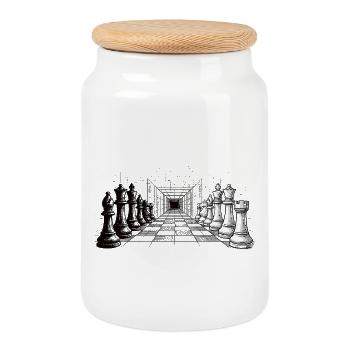 Stratégie aux échecs – Perspective infinie - Boîte à biscuits avec couvercle en bois - blanc - Devant