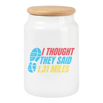 Running Run They Said 1.31 Miles Marathon Runner - Cookie Jar with Wooden Lid - white - Front