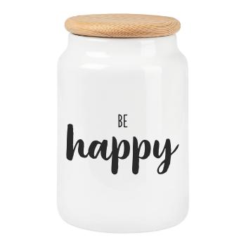 Be Happy Schriftzug Trend - Keksdose mit Holzdeckel - Weiß - Vorne