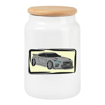 Sportwagen Neon Silhouette - Keksdose mit Holzdeckel - Weiß - Vorne
