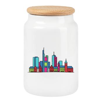 Frankfurt City Skyline Mainhattan Line Art - Cookie Jar with Wooden Lid - white - Front