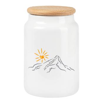 Mountain Nature Landscape - Cookie Jar with Wooden Lid - white - Front