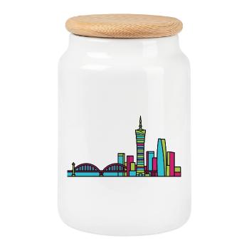 Nanjing City Skyline Zifeng Tower Line Art - Cookie Jar with Wooden Lid - white - Front