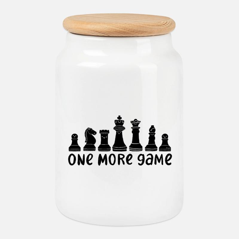Schachritter Motiv – One More Game - Keksdose mit Holzdeckel - Weiß