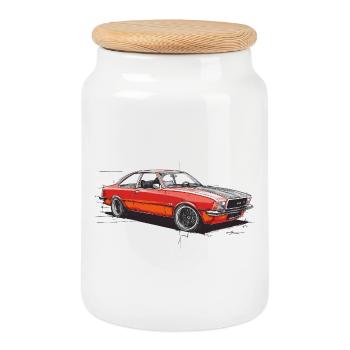 Roter Oldtimer-Coupéwagen - Keksdose mit Holzdeckel - Weiß - Vorne