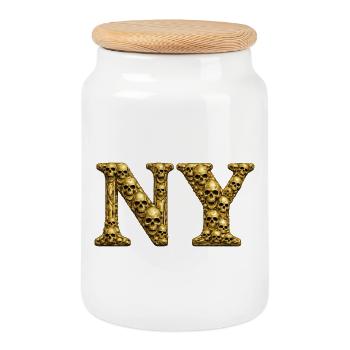 Crâne d’Or NY Lettres - Boîte à biscuits avec couvercle en bois - blanc - Devant