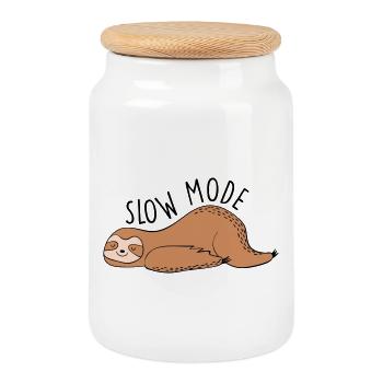 Paresseux Mode Lenteur - Boîte à biscuits avec couvercle en bois - blanc - Devant