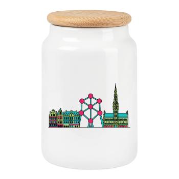 Brüsseler Stadtsilhouette Atomium Moderne Linienkunst - Keksdose mit Holzdeckel - Weiß - Vorne