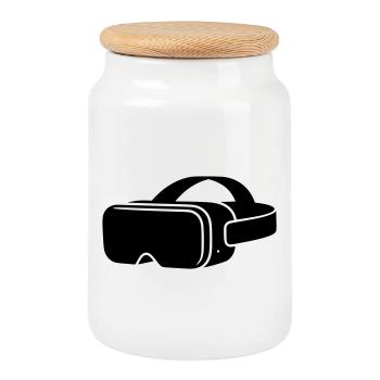 Icône du casque de lunettes VR - Boîte à biscuits avec couvercle en bois - blanc - Devant