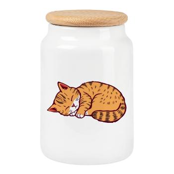 chat endormi chaton tigre chat - Boîte à biscuits avec couvercle en bois - blanc - Devant
