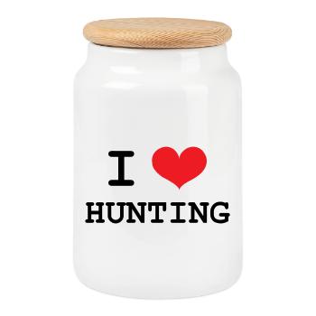 I Love Hunting - Hunting - Cookie Jar with Wooden Lid - white - Front
