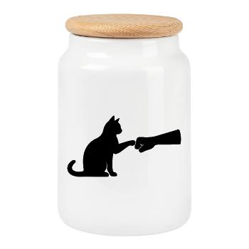 Chat Papa Chat Amateur de Chat Équipe Chat Fist - Boîte à biscuits avec couvercle en bois - blanc - Devant