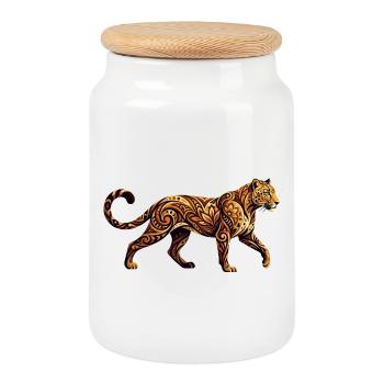 Motif floral tribal léopard orné - Boîte à biscuits avec couvercle en bois - blanc - Devant