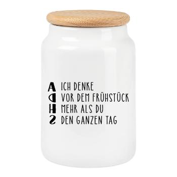 Provokanter ADHS Spruch - Keksdose mit Holzdeckel - Weiß - Vorne