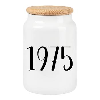 1975 - Cookie Jar with Wooden Lid - white - Front
