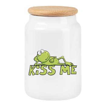 Kiss Me Frog Crapaud Conte de fées Grenouille drôle - Boîte à biscuits avec couvercle en bois - blanc - Devant
