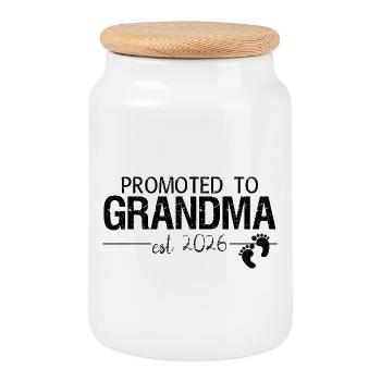 Promue Grand-mère 2026 Nouveau T-shirt de Grand-mère - Boîte à biscuits avec couvercle en bois - blanc - Devant