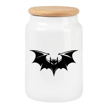 Bat Gothic Logo - Cookie Jar with Wooden Lid - white - Front