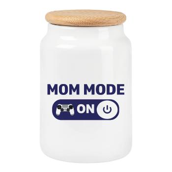 Mom mode on – Strong Mom Life Design - Cookie Jar with Wooden Lid - white - Front