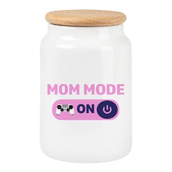 Mom mode on – Strong Mom Life Design - Cookie Jar with Wooden Lid - white - Front