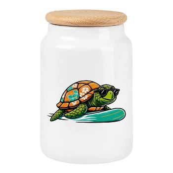 Planche de surf Hawaïenne Turtle - Boîte à biscuits avec couvercle en bois - blanc - Devant