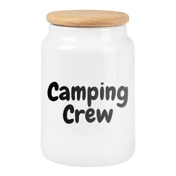 Équipe de camping - Boîte à biscuits avec couvercle en bois - blanc - Devant