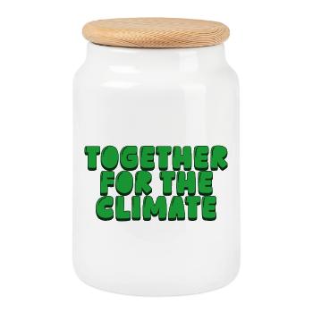 Ensemble pour le climat - Boîte à biscuits avec couvercle en bois - blanc - Devant